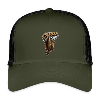 Carpyshot Golden Carp – Premium-Angeldesign - Kinder Trucker-Cap - Olive/Schwarz - Vorne
