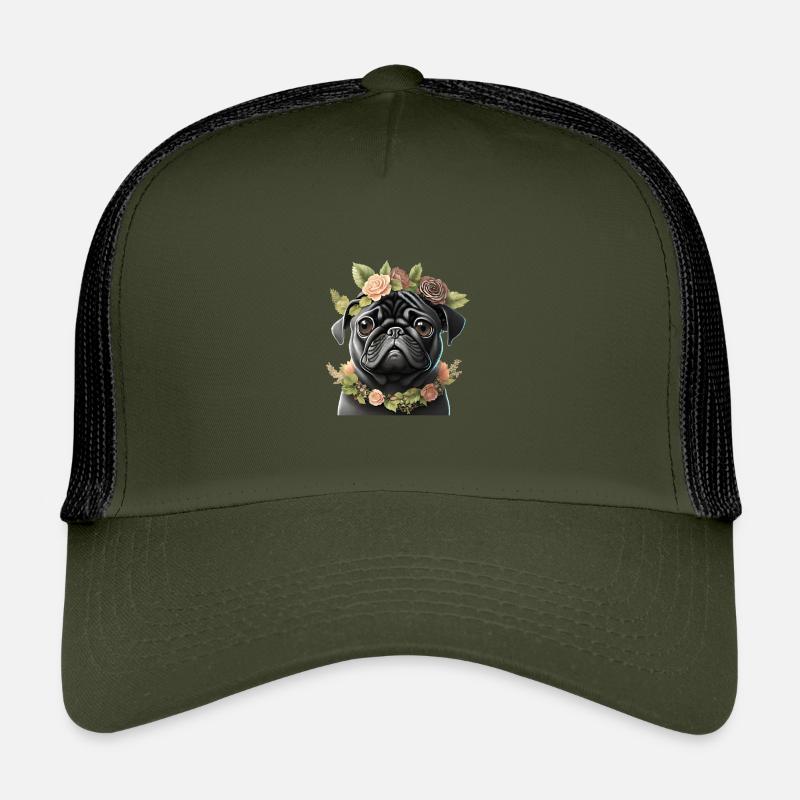 Mops mit Kranz - Kinder Trucker-Cap - Olive/Schwarz