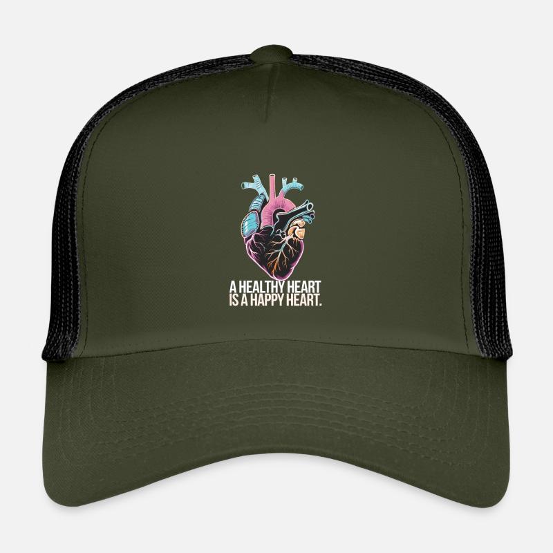 Herz mit bunter Anatomie und Liebesbotschaft - Kinder Trucker-Cap - Olive/Schwarz