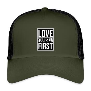 Love Yourself First Selbstliebe Selbstfürsorge - Kinder Trucker-Cap - Olive/Schwarz - Vorne