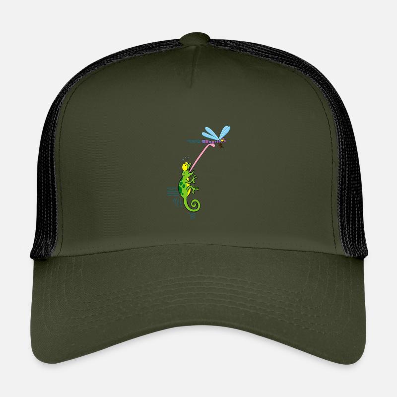 Chamäleon und Libellen - Kinder Trucker-Cap - Olive/Schwarz