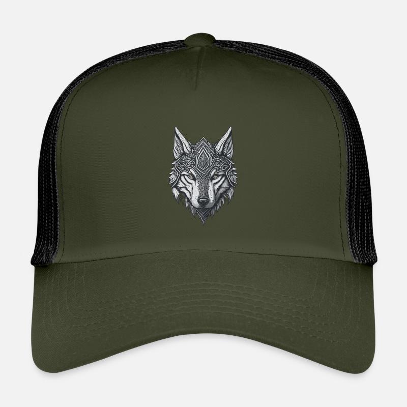 Wolfskopf-Stil Wikinger-Tattoo - Kinder Trucker-Cap - Olive/Schwarz