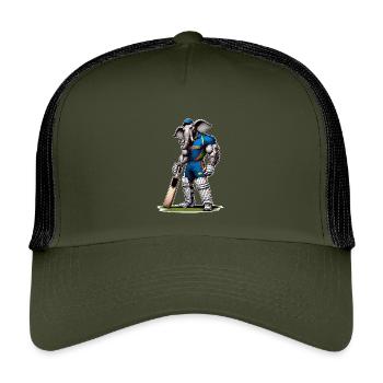 Indien Cricket Sport Elefanten Design - Kinder Trucker-Cap - Olive/Schwarz - Vorne