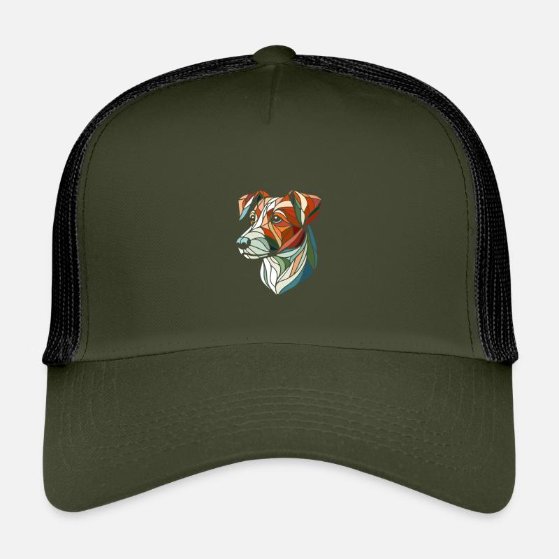 Geometrischer Jack Russel Hundekopf, Polygon Kunst - Kinder Trucker-Cap - Olive/Schwarz