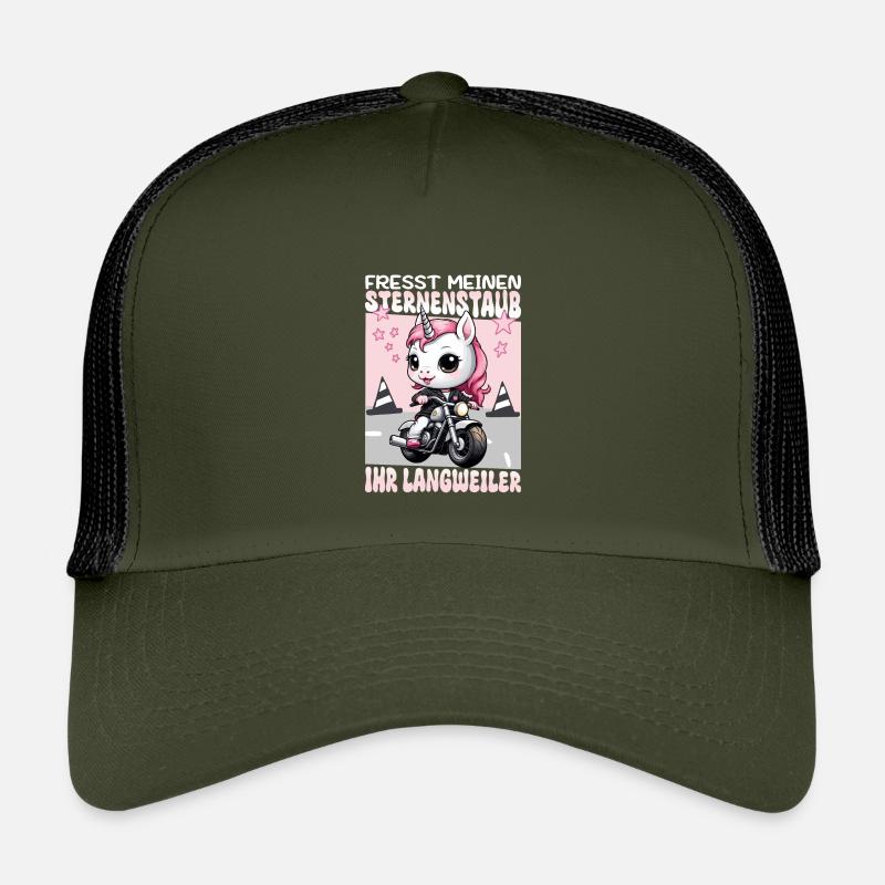 Einhorn auf Motorrad - Kinder Trucker-Cap - Olive/Schwarz