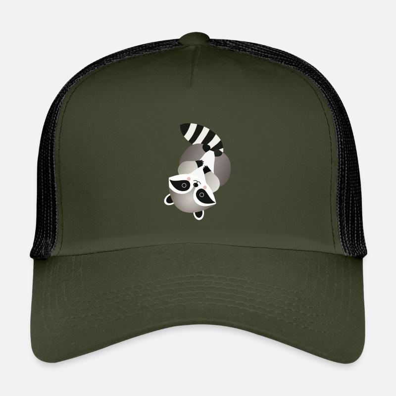 Raton laveur joyeux dans une pose ludique - Casquette trucker enfant - olive/noir