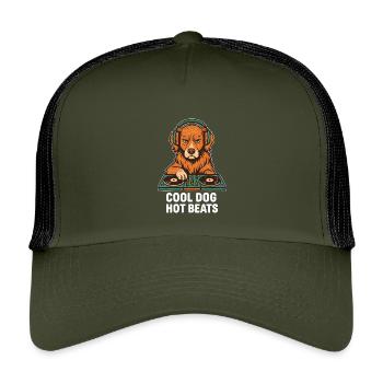 DJ Toller: Cool Dog - Hot Beats Retro Retriever - Kinder Trucker-Cap - Olive/Schwarz - Vorne