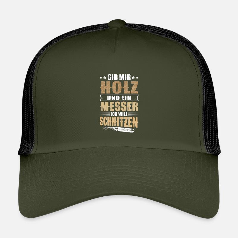 Schnitzen Holz - Kinder Trucker-Cap - Olive/Schwarz