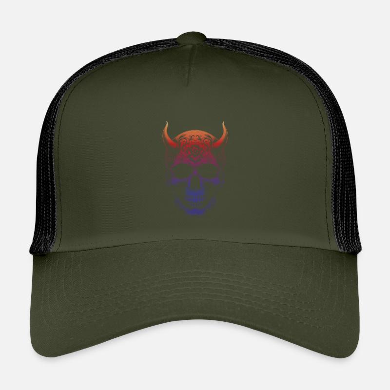 Totenkopf mit Hörnern - Kinder Trucker-Cap - Olive/Schwarz