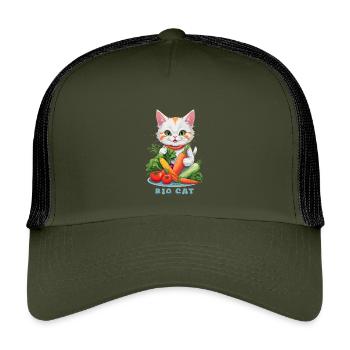 Bio Katze - Kinder Trucker-Cap - Olive/Schwarz - Vorne