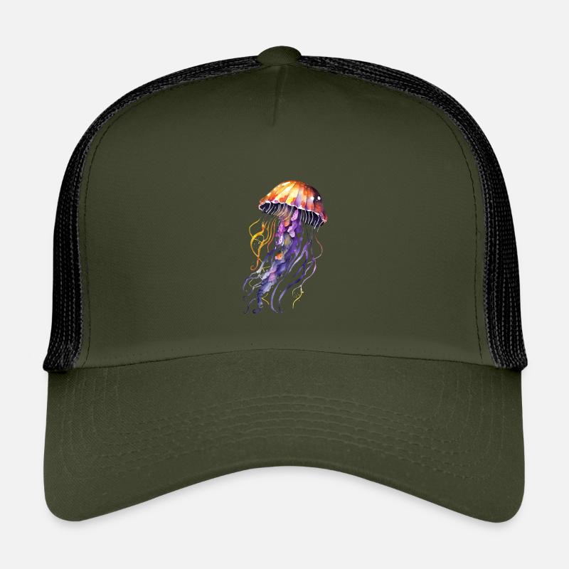 Qualle Aquarell - Kinder Trucker-Cap - Olive/Schwarz