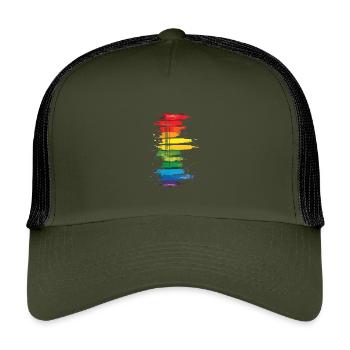 Subtle and Cool Dripping Pride Flag Rainbow Design - Kids’ Trucker Cap - olive/black - Front