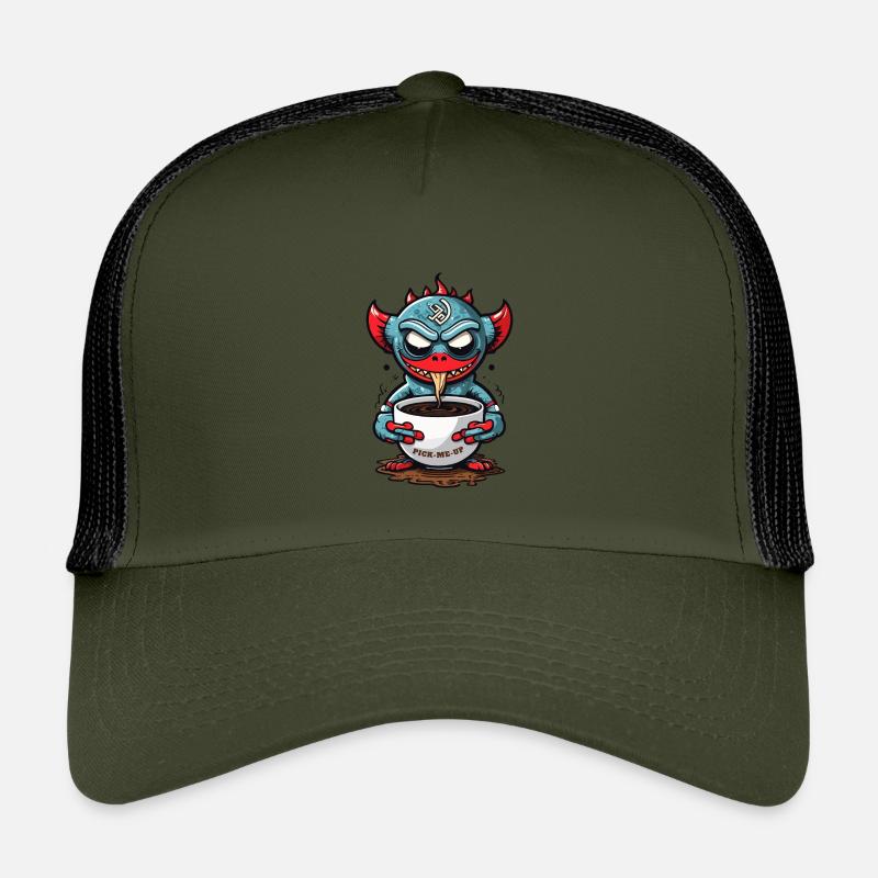 Kaffee Monster - Kinder Trucker-Cap - Olive/Schwarz