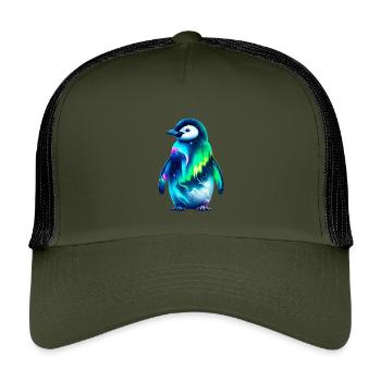 Aurora Borealis Pinguin - Kinder Trucker-Cap - Olive/Schwarz - Vorne