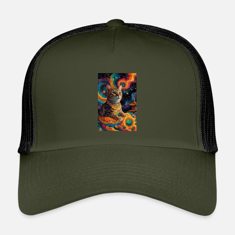 Buddha Cat - Kids’ Trucker Cap - olive/black