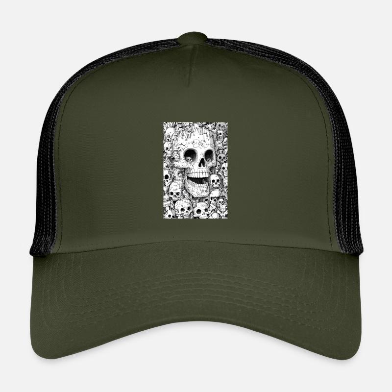 Skeleton shell in black and white - Kids’ Trucker Cap - olive/black