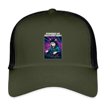 Husky DJ – Urban Streetwear with Beats Energy - Kids’ Trucker Cap - olive/black - Front