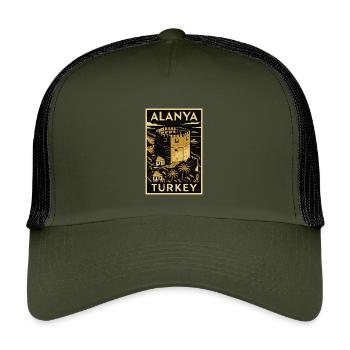 Alanya Türkei – Gold/Schwarz Linocut Reise Poster - Kinder Trucker-Cap - Olive/Schwarz - Vorne