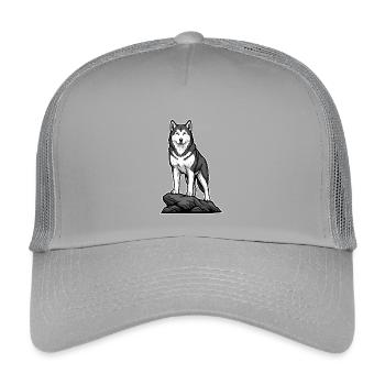 Sibirischer Husky-Hund auf Fels-Nordic-Porträt - Kinder Trucker-Cap - Hellgrau - Vorne