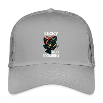 Lucky, Wild & Rockabilly : Black Retro Cat - Casquette trucker enfant - gris clair - Devant