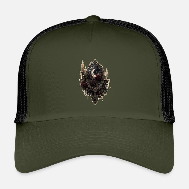 Gothic Mirror with Roses and Candles - Kids’ Trucker Cap - olive/black