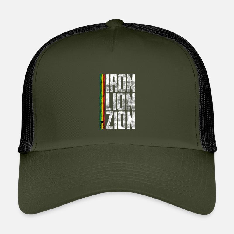 Iron Lion Rastafari Design - Kinder Trucker-Cap - Olive/Schwarz