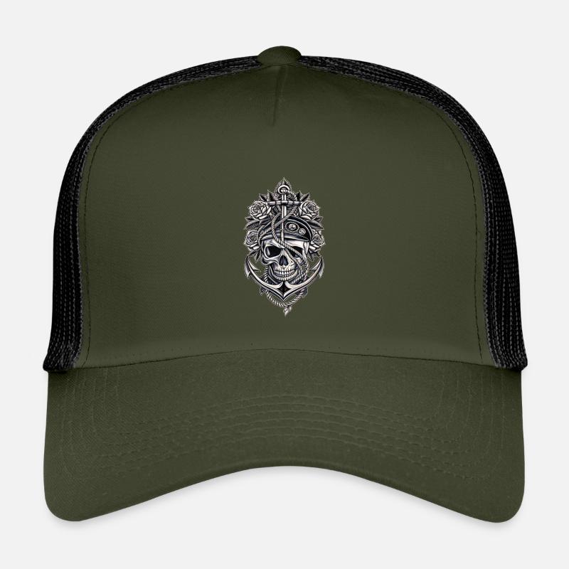 Navy skull anchor gothic skull Kids’ Trucker Cap