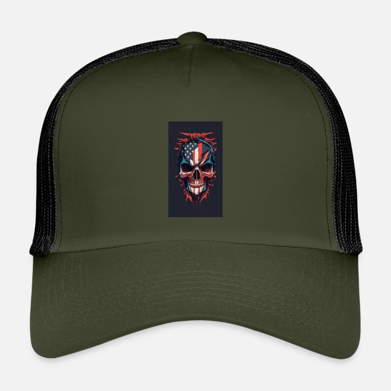 Drapeau américain dessiné face maléfique crâne de mort Casquette trucker enfant