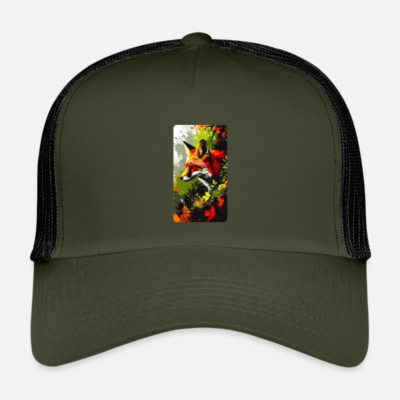 Fuchs im Wald im Herbstlaub (Blick nach Links) - Kinder Trucker-Cap - Olive/Schwarz
