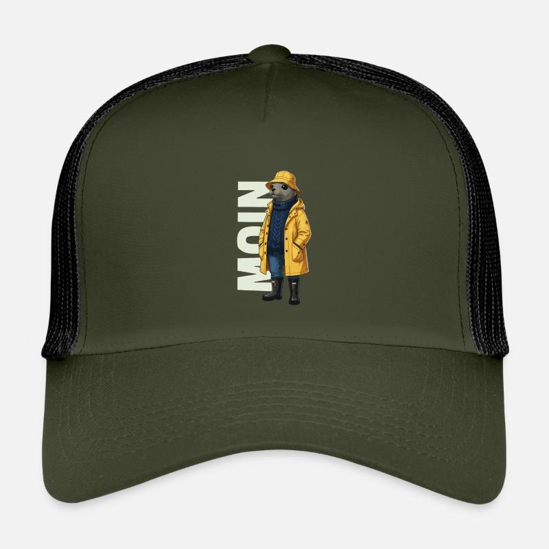 Seehund Moin – Regenmantel Design - Kinder Trucker-Cap - Olive/Schwarz