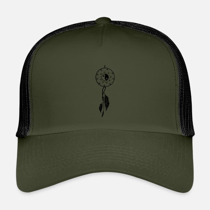 Traumfänger mit Federn und Yin & Yang - Kinder Trucker-Cap - Olive/Schwarz