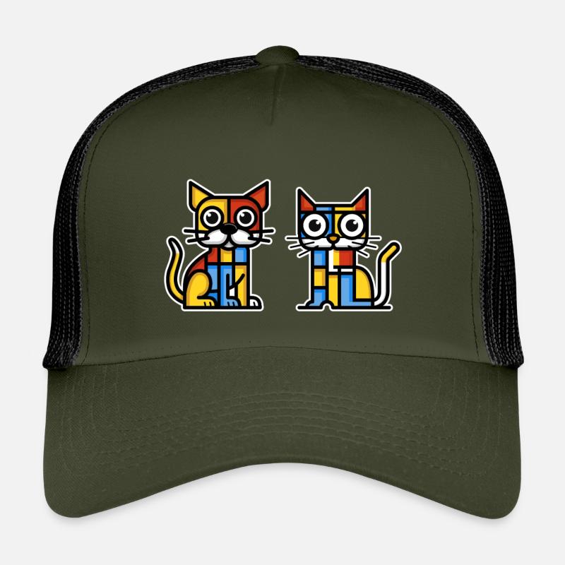 Kubistische Illustration einer Katze und eines Hundes Kinder Trucker-Cap
