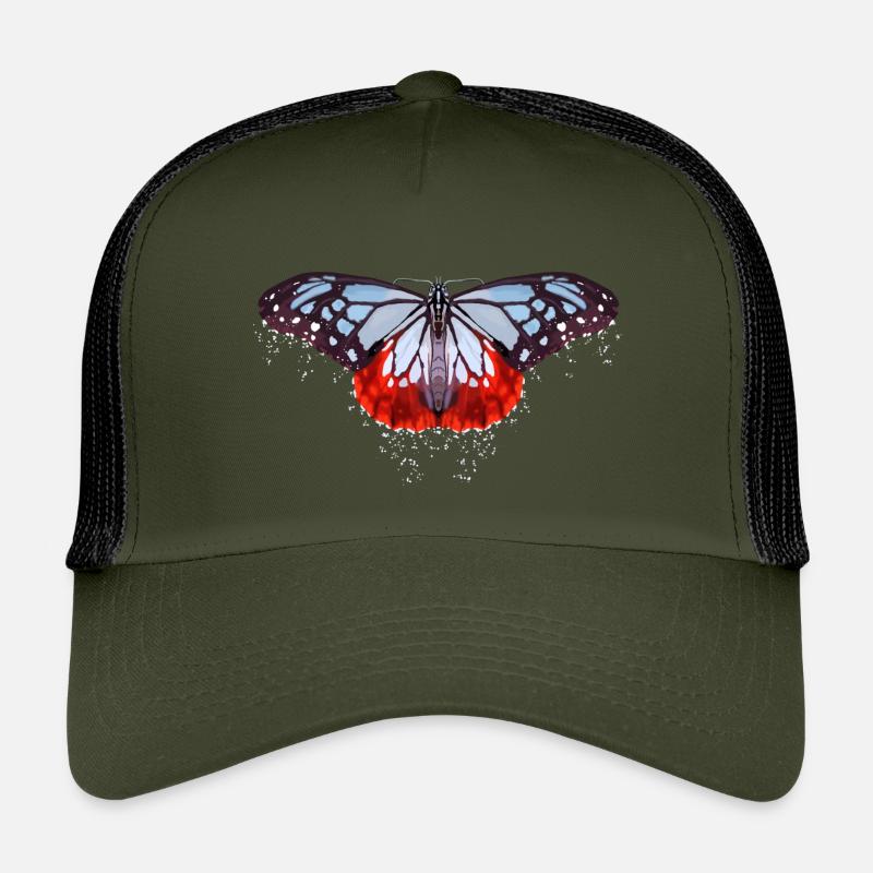 Schmetterling mit blauen und roten Flecken - Kinder Trucker-Cap - Olive/Schwarz