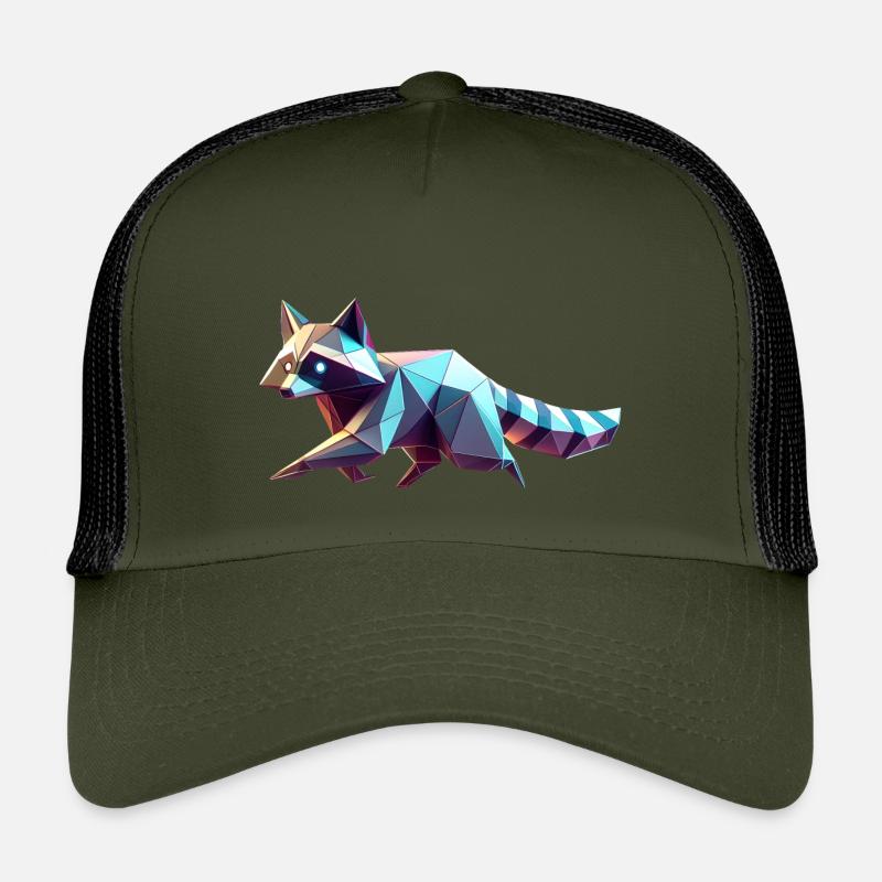 Geometrischer 3D-Origami-Waschbär - Kinder Trucker-Cap - Olive/Schwarz