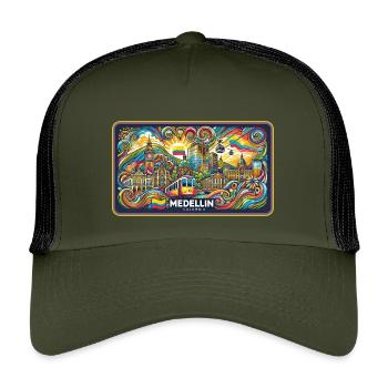 Medellin Kolumbien Stadt Design - Kinder Trucker-Cap - Olive/Schwarz - Vorne