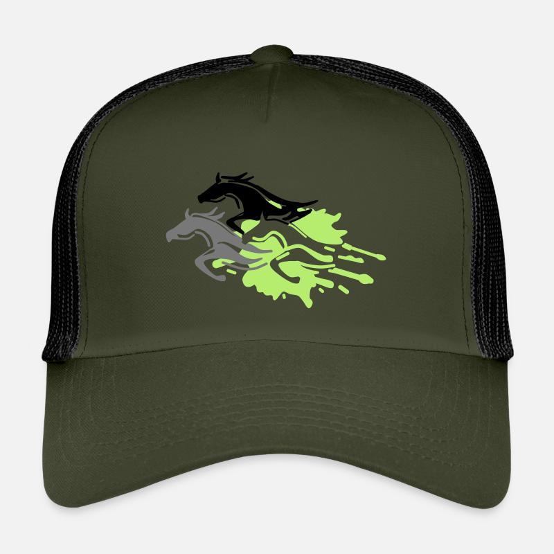 pferde - hengst - stute - fohlen - Kinder Trucker-Cap - Olive/Schwarz