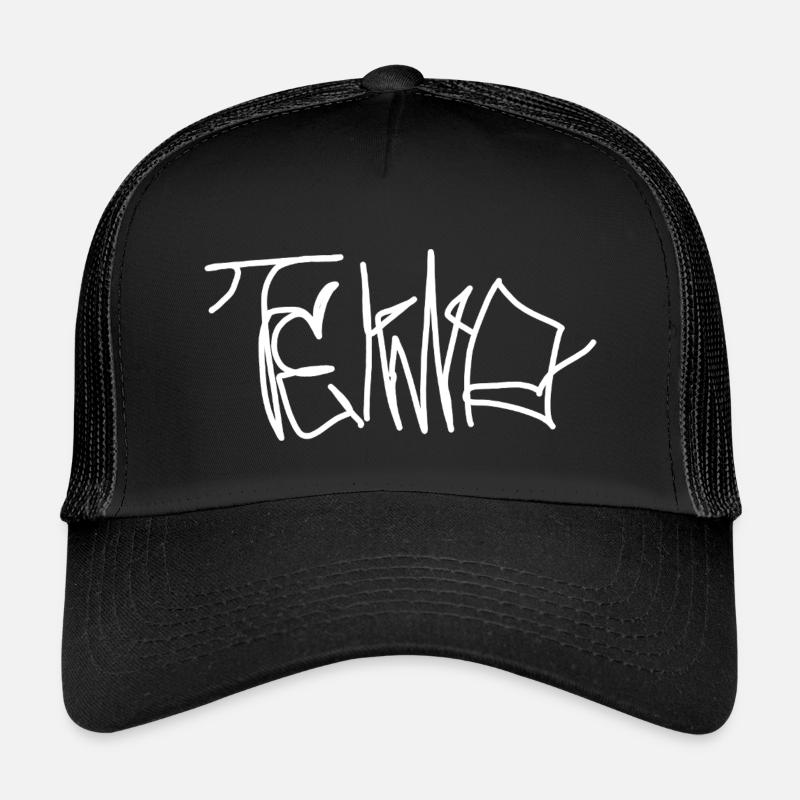 Techno Wear, Tekno Schriftzug, Raver Outfit - Kinder Trucker-Cap - Schwarz/Schwarz