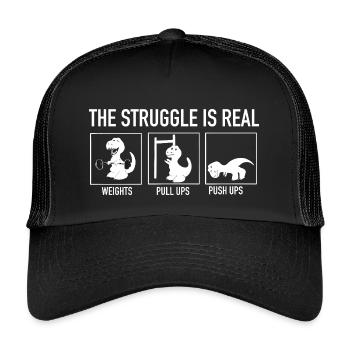 The Struggle Is Real Dino Gym Shirt - Kids’ Trucker Cap - black/black - Front