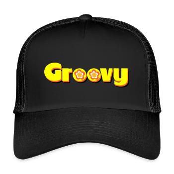Groovy des années 70 fleur fleur - Casquette trucker enfant - noir/noir - Devant