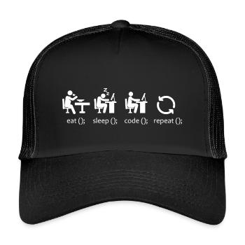 Eat Sleep Code Repeat - Funny Software Engineer - Kids’ Trucker Cap - black/black - Front