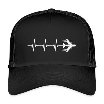 Flugzeug Herzschlag Pilot Luftfahrt Flieger - Kinder Trucker-Cap - Schwarz/Schwarz - Vorne