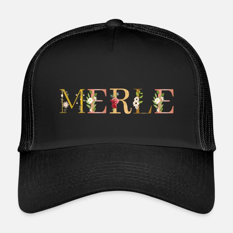 MERLE Name mit Blumen geschmückt - Kinder Trucker-Cap - Schwarz/Schwarz