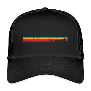Retro Skyline auf Sonnenuntergang Streifen - Kinder Trucker-Cap - Schwarz/Schwarz - Vorne