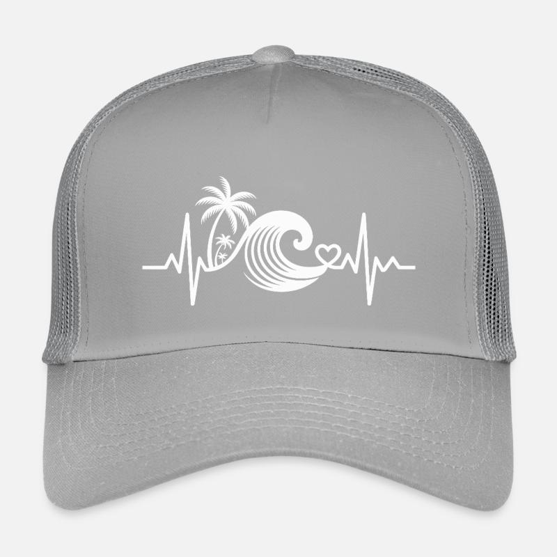 Heartbeat with palm trees and wave Kids’ Trucker Cap