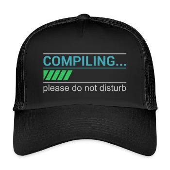Funny Programmer T-Shirt - Compiling Please - Kids’ Trucker Cap - black/black - Front