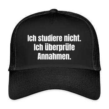 I check assumptions as a PhD student - Kids’ Trucker Cap - black/black - Front