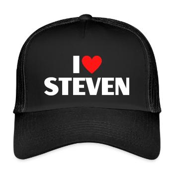 I love Steven Rotes Herz Romantischer Name Fan - Kinder Trucker-Cap - Schwarz/Schwarz - Vorne
