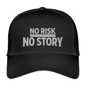 NO RISK NO STORY Adventure Statement - Kids’ Trucker Cap - black/black - Front