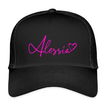Alessia Signatur Neon Pink - Kinder Trucker-Cap - Schwarz/Schwarz - Vorne