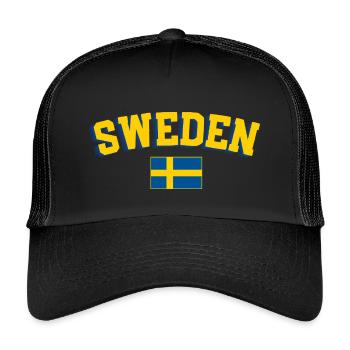 Retro Sport Typography Blau Gelb Fan Design - Kinder Trucker-Cap - Schwarz/Schwarz - Vorne
